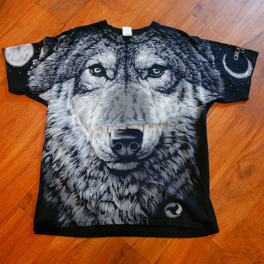 Vtg 1995 Liquid Blue John Connell Shirt Wolf All Over Print Rare XL Graphic tee
